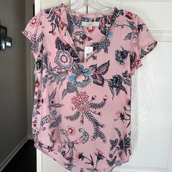 LOFT Tops - LOFT Pink and Blue Floral Blouse